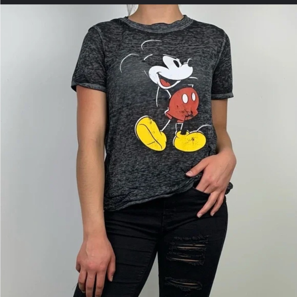 DISNEYLAND WOMENS OFFICIAL MICKEY MOUSE BURNOUT SHORT SLEEVE TEE SIZE MEDIUM